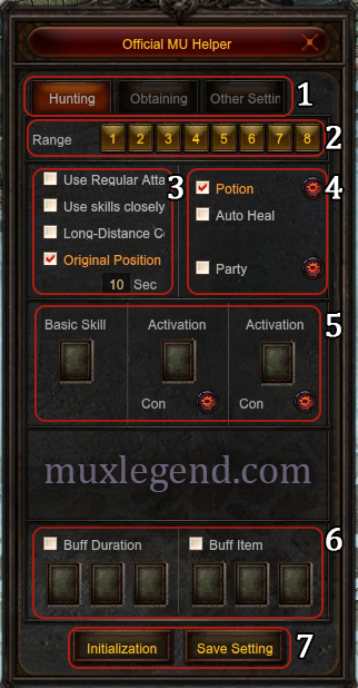 Hunting controls with numbered annotations