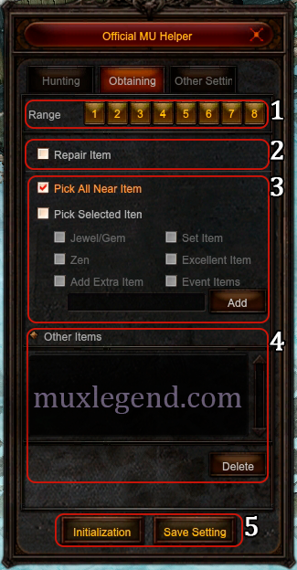 Pickup controls with numbered annotations